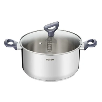 Image de Tefal Casserole Daily Cook en acier inoxydable de 20 cm, 3 l, fond renforcé, convient pour tous les types feux, y compris l’induction, grande conductivité et robustesse, matériaux recyclés.