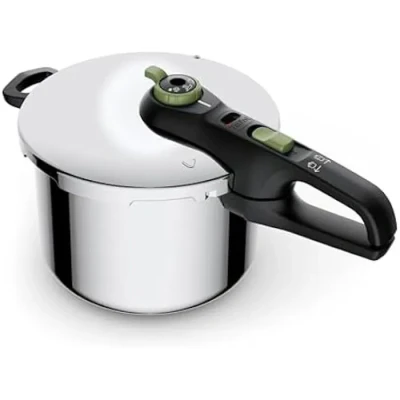 Image de Tefal Secure Trendy P2580703 Autocuiseur 6 L, cuisinière 2 étapes niveau intensif 117 C, doux 112 fond capsule à induction, compatible avec tous les cuisinières, poignée latérale courte,