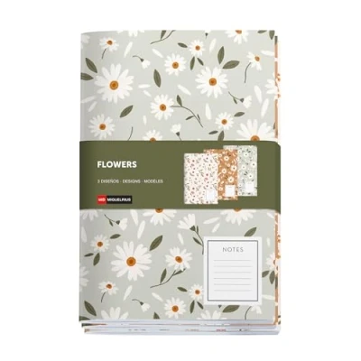 Image de Miquelrius Cahiers cousus A5 (142 x 210 mm) Lot de 3 carnets, intérieur blanc pointillé, 32 feuilles 80 g/m² chacune, couvertures en carton texturé, collection Spring Flowers