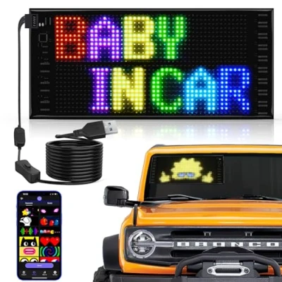 Image de Tableau d&#039;affichage LED à double rangée 27 x 12 cm Programmable Écriture Panneau lumineux personnalisé Pour voiture, camion, texte, graffiti, application intelligente, Bluetooth, USB 5