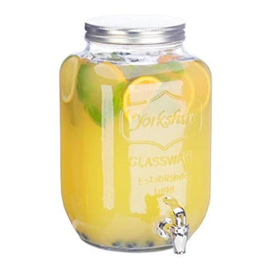 Image de Relaxdays Distributeur de Boisson 8 L, Lot 2, Limonade, Carafe Verre Robinet, Retro Vintage, Fontaine, Transparent
