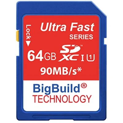 Image de BigBuild Technology 64Go Ultra Rapide 90 Mo/s Classe 10 Carte mémoire SDXC pour Canon EOS 6D Caméra