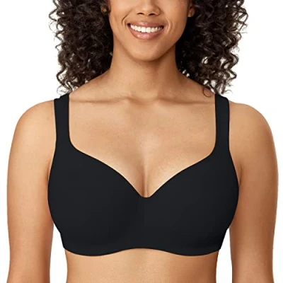 Image de DELIMIRA Soutien Gorge Invisible Grande Taille avec Armature Balconnet Bonnets Moulés Confortables Noir 90F