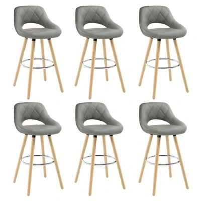 Image de WOLTU 6 X tabourets de Bar avec Repose Pieds Cuisine Confortable matière en Similicuir et Bois,Gris BH111gr