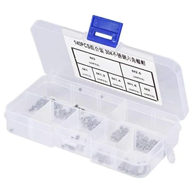 Image de KSTE Ecrou M1, 140pcs M1 / M1.2 M1.4 M1.6 M2 M3 M2.5 Filetage en Acier Inoxydable écrous hexagonaux Hexagonal