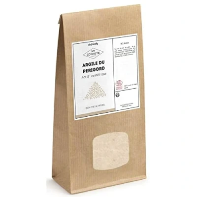 Image de Argile surfine du Périgord COSMOS NATURAL certifiée par ECOCERT Texture douce 100% minérale et naturelle Qualité cosmétique MY COSMETIK 200 g en sachet kraft