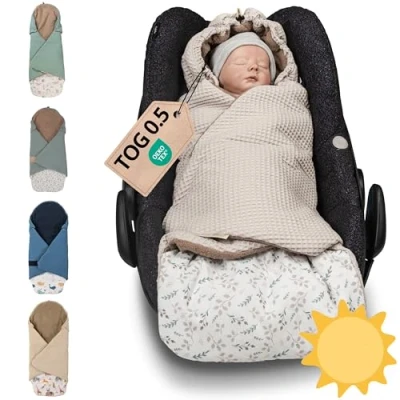 Image de ULLENBOOM ® Couverture d&#039;emmaillotage été Sable Floral (Made in EU) poussette &amp; siège bébé, compatible avec auto Maxi Cosi ®, idéal de 0 à 9 mois