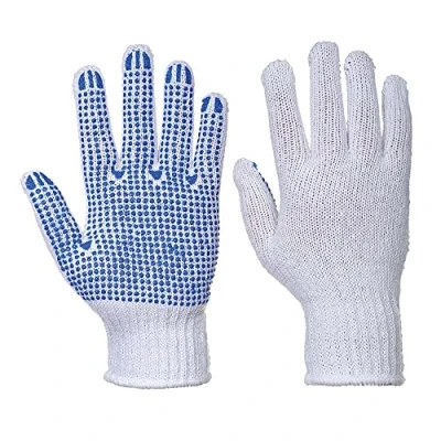 Image de Portwest Gant Classique Tricoté Picots PVC, Couleur: Blanc/Bleu, Taille: XL, A111WBRXL