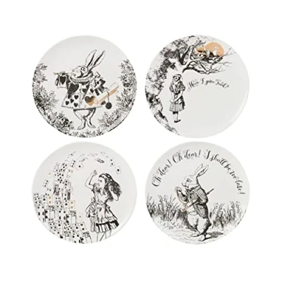 Image de V&amp;A Alice In Wonderland Side Plates, Pour Le Dîner, Thé De L&#039;Après Midi Ou Petit Déjeuner, Fine China, 20,5 cm (8&quot;), Set Of 4