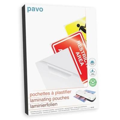 Image de Pavo pochettes de plastification premium format 54 x 86 mm 2 125 microns pack 100