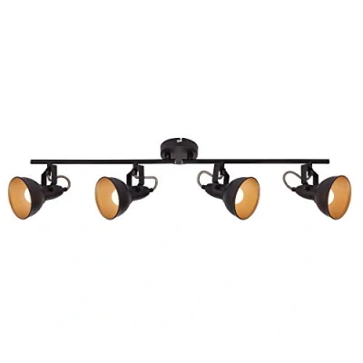 Image de Briloner Leuchten 2049 045 Plafonnier, Lampe, Spots pivotants et orientables, rétro/Vintage, 4 x E14, 40 Watts, métal, doré, 790 190 mm (LxH), W, Noir/Or