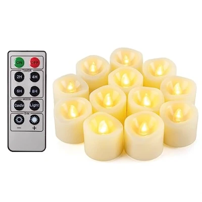 Image de Lot de bougies chauffe plat à LED sans flamme avec télécommande Fonctionne piles Minuteur Pour Noël, décorations Noël (12 incluses) 200 heures