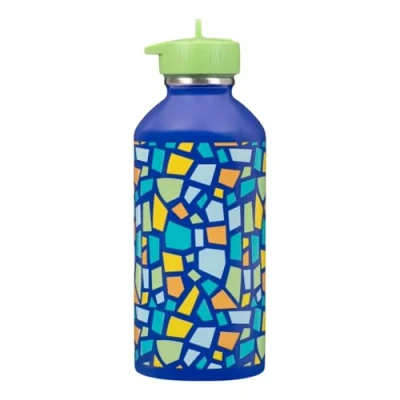 Image de gourde enfant Acier inoxydable DRAEGER PARIS Facile à nettoyer réutilisable Idéale pour voyage, parc, école Contenance 300ml 17 cm x 6,5 Bleu Thème : Mosaïque