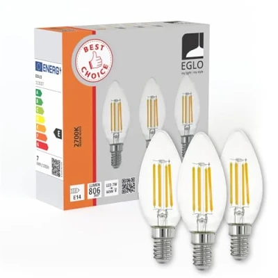 Image de Eglo Lot de 3 ampoules LED E14, lampe classique Edison en forme bougie, 7 watts chacune, lumens, blanc chaud, 2700 Kelvin, transparent, C35, Ø 3,5 cm