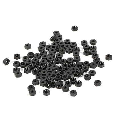 Image de Écrous Hexagonaux, Walfront 100Pcs M3 Kit d&#039;Assortiment d&#039;Écrous Hexagonaux en Nylon de Verrouillage pour Boulons Plastique (Noir)