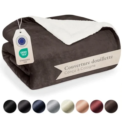 Image de Blumtal Plaid Polaire 150 x 200 Certifié Oeko TEX®, Sherpa, Couverture Haute Qualité, Doux, Chaud, Moelleux, Marron foncé