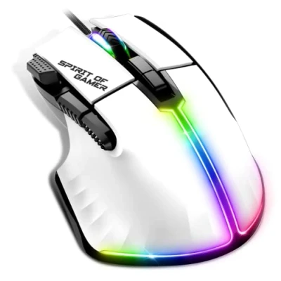 Image de Spirit Of Gamer Souris Blanche Filaire pour PC 12800 DPI RGB 8 Boutons Programmables/Rapid Fire 13 Effets de Rétroéclairage Gaming Mouse Ergonomique avec Repose Pouce