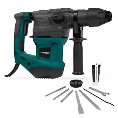 Image de VONROC Marteau Perforateur 1800W 6 Joules, SDS Plus, 4 Fonctions Forets et Burins Inclus Butée de Profondeur, Poignée Latérale Rotative à 360, Câble Alimentation 3M, Système Anti Vibration