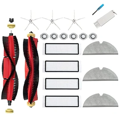 Image de JoyBros Accessoires Kit pour Xiaomi Roborock S5 Max S6 Pure Maxv E5 Filtre Rouleau Serpillière Brosse Latérale Blanc Principale Lingettes Filtres à eau Pièces de Rechange (19 Pièces)