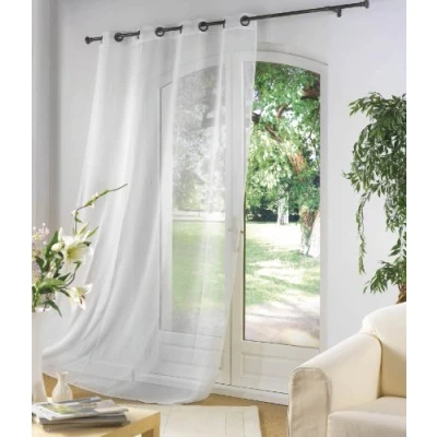 Image de douceur d&#039;intérieur, Voilage à Oeillets (140 x 240 cm) Luminea Blanc, Luminette Unie