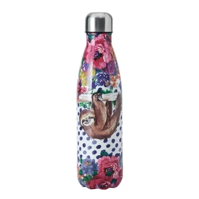 Image de Mikasa Wild at Heart bouteille d&#039;eau en acier inoxydable, 500ml, isotherme avec couvercle à vis pour les trajets quotidiens, l&#039;école ou le gymnase, imprimé paresseux