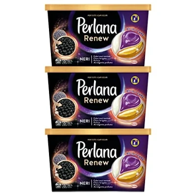 Image de 3 x Perlana Renew Black All in 1 Caps Lessive en capsules pour machine à laver vêtements foncés boîtes de 18