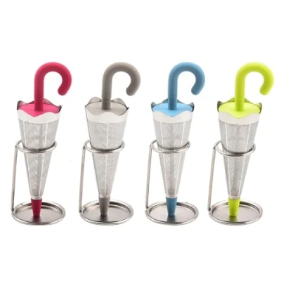 Image de Passoire À Thé Parapluie 4 Infuseur En Forme Mignon Filtre Vrac Acier Inoxydable Mailles Fines, Diffuseur De Avec Couvercle Silicone Pour Tasse &amp; ug