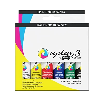 Image de DALER ROWNEY System 3 Fluid Acrylic Set 6 flacons x 29,5 ml