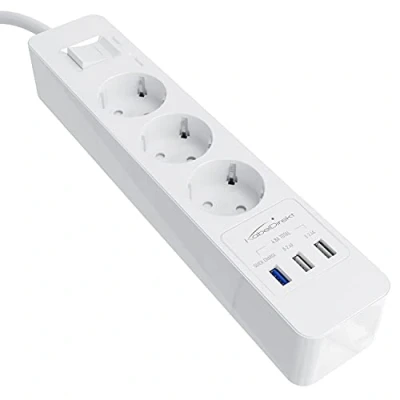 Image de KabelDirekt Bloc multiprise avec 3 Prises (USB, Quick Charge 3.0, Jusqu’à 3x Plus Rapide Selon l’Appareil, Protection parafoudre/surtension, testé par TÜV, Blanc)