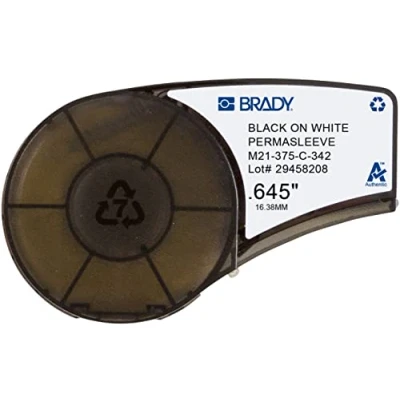 Image de Brady (M21 375 C 342) Manchons en polyoléfine thermorétractable PermaSleeve pour étiqueteuses BMP21 PLUS et 16.40 mm x 2.10 m Noir sur blanc