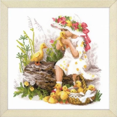 Image de Riolis 1781 Kit pour Point de Croix Fille avec Canard Compté Coton Multicolore 3030 cm