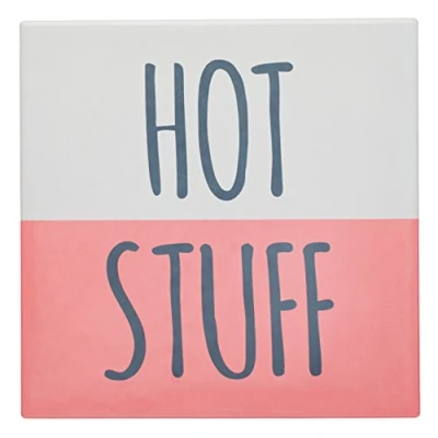 Image de KitchenCraft Dessous de plat carré en céramique avec dos liège « Drop It Like It&#039;s Hot » Vert/blanc 20 x cm