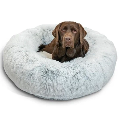 Image de Best Friends by Sheri The Original Calming Donut Coussin pour Chat/Chien Fourrure à Poils Longs/Housse zippée Amovible Givre 91 x cm L