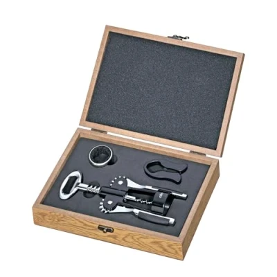 Image de Cilio TOSCANA Coffret cadeau 3 pièces avec tire bouchon, attrape gouttes, coupe capsule, boîte en bois