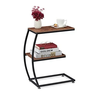 Image de Relaxdays Table d’appoint, Design Industriel, Forme C, 2 Supports, métal et Effet boisé; HlP: 57,5x47,5x25 cm, Brun