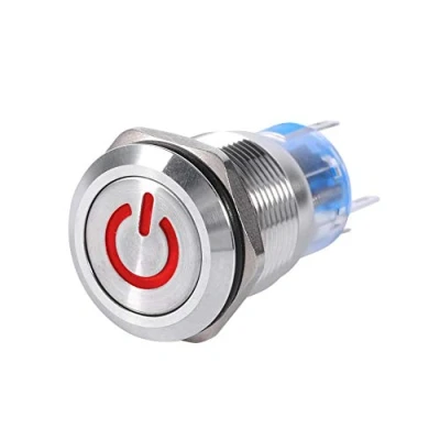 Image de Interrupteur à Bascule, Keenso Commutateur de Bouton Poussoir Puissance Voiture 19mm 12 24V 1NO1NC Verrouillage Autobloquant (Red)