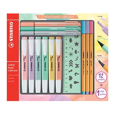 Image de Surligneur STABILO Pastel Collection Coffret Mixte 13 pièces: 6 Swing Cool + 3 Point 88 PointMax 1 règle pochoir