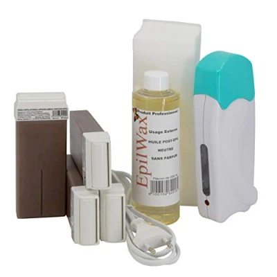Image de EpilWax Kit Chauffe Cire Épilation Professionnelle avec 4 x Recharges Roll on au Chocolat, 100 Bandes d&#039;Épilation et Huile après Gamme Solo
