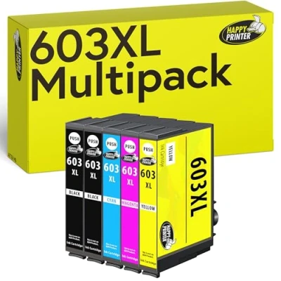 Image de Happy Printer 5 Cartouches d&#039;encre Compatible avec Epson 603XL pour WF2810 WF2820 WF2830 WF2835 WF2840 WF2845 WF2850 WF2870 XP2105 XP2150 XP2155 XP3105 XP3150 XP3155 XP4105 XP4150 XP4155