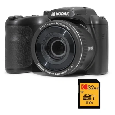 Image de KODAK Pixpro Astro Zoom AZ255 + Carte Mémoire SD 32 Go Appareil Photo Bridge Numérique 16 Mp, 25X, Video HD 1080p, Grand angle 24 mm, Ecran LCD 3, Pile AA Noir Neuf