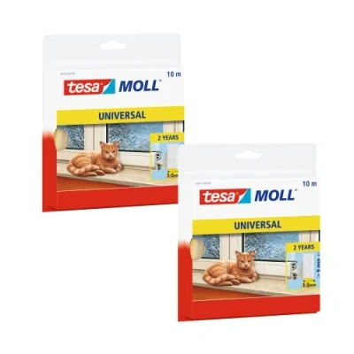 Image de Tesamoll Universal Portes et Fenêtres Joint d&#039;Isolation Thermique Adhésif en Mousse Peut Être Utilisé comme Anti Bruit Comble des Espaces de 1 à 5 mm Blanc 10m:9mm Lot 2