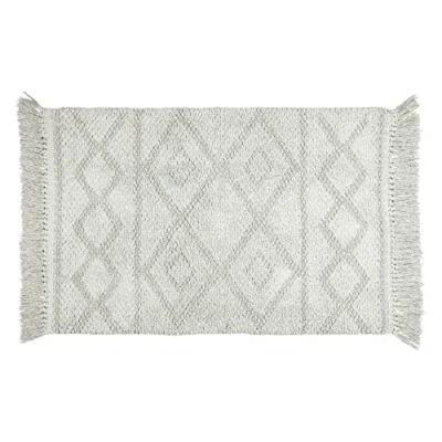 Image de WENKO tapis de bain Urla, douche 100 % coton bio certifié avec motif jacquard et franges, dessous antidérapant, lavable jusqu&#039;à 40 C, (L x P) : 60 90 cm, gris