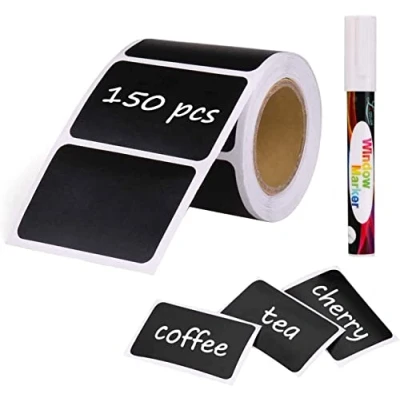 Image de joyoldelf 150pcs Kit d&#039;Etiquette Autocollantes Réutilisables pour la Cuisine Organiser avec Marqueurs Craie Liquide, Étiquette Tableau Noir Amovible Décorer Votre Pièce de Rangement