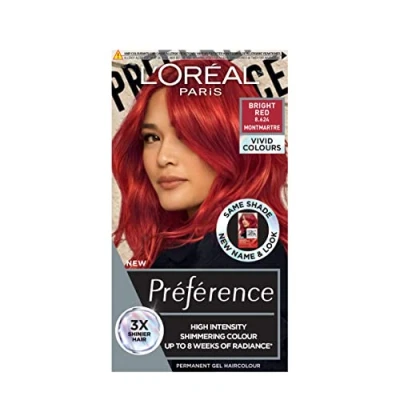 Image de L&#039;Oréal Paris Coloration permanente pour cheveux, brillance longue durée et couleur intense, jusqu&#039;à 8 semaines, Preference Vivids (Colorista), rouge vif 8.624, 1 paquet
