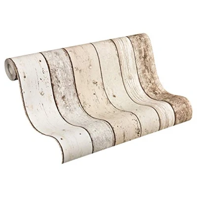 Image de A.S. Création Papier peint adhesif bois en beige, marron et blanc tasseau de pour différents espaces 10,05 m x 0,53