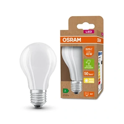 Image de OSRAM ampoule LED à économie d&#039;énergie, dépolie, E27, blanc chaud (3000K), 2,5 watts, remplace une de 40W, très efficace et pack 6