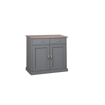 Image de Inter Link Commode Buffet 2 portes tiroirs Pin massif gris sépia brun laqué Style maison de campagne Luzerna 3.1