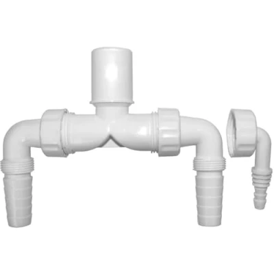 Image de Schläfer 655825 Double robinet de vidange pour machine à laver et sèche linge DN32 (Ø 32 mm) avec clapets anti retour Embout ou lave vaisselle Blanc