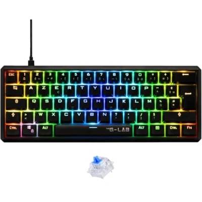 Image de The G Lab Keyz Thallium Clavier Mécanique 60% USB Mini Gamer, Format Ultra Compact, 100% Personnalisable. Pc/ps4/ Ps5/xbox Azerty Blue Switch Interchangeable New