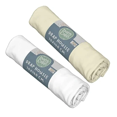 Image de BabyCalin Lot de 2 draps housse 70x140x17cm Blanc/ecru certifié OEKO TEX